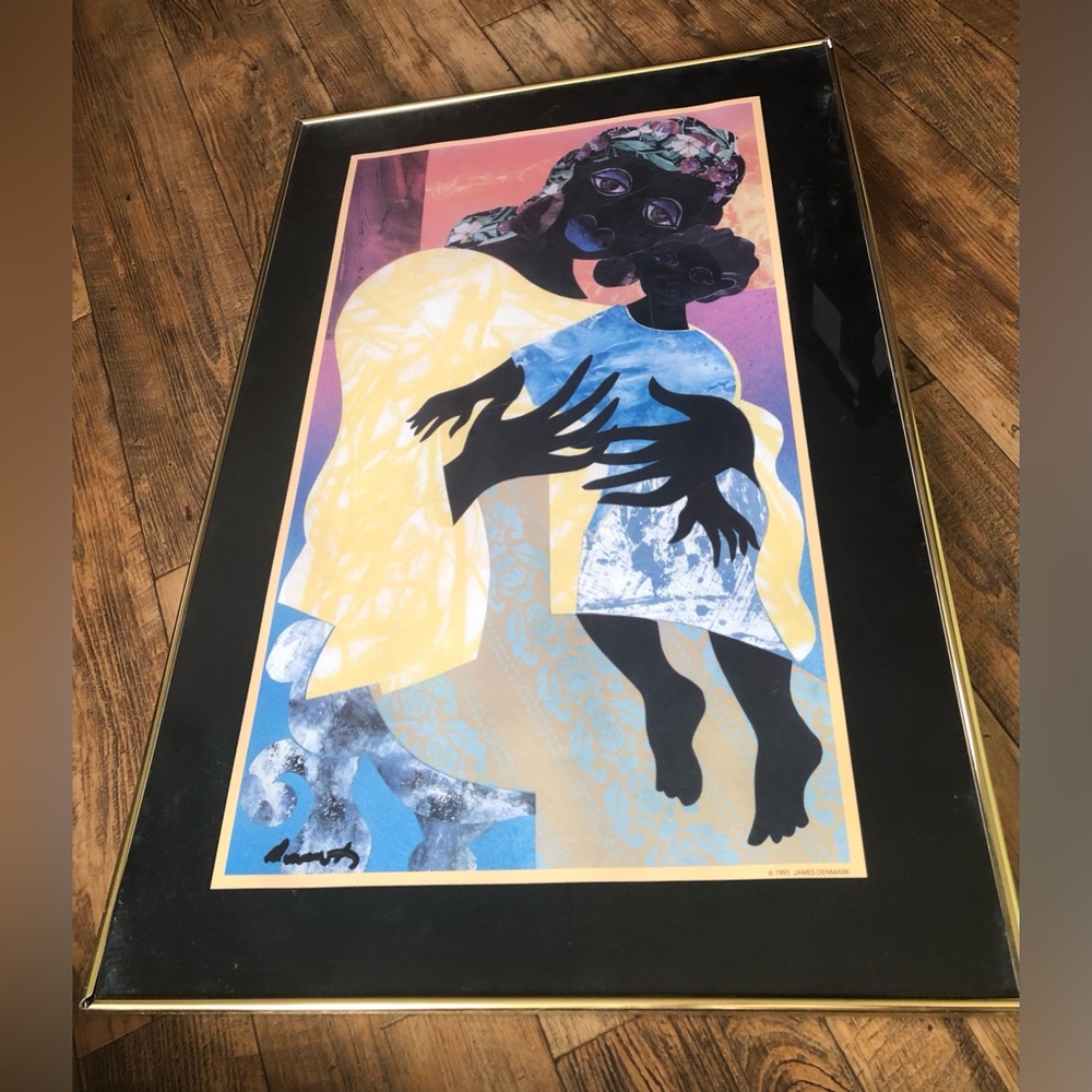 James Denmark African American Art Hand Signed Art Print ‘93 In Gold Frame 34x22